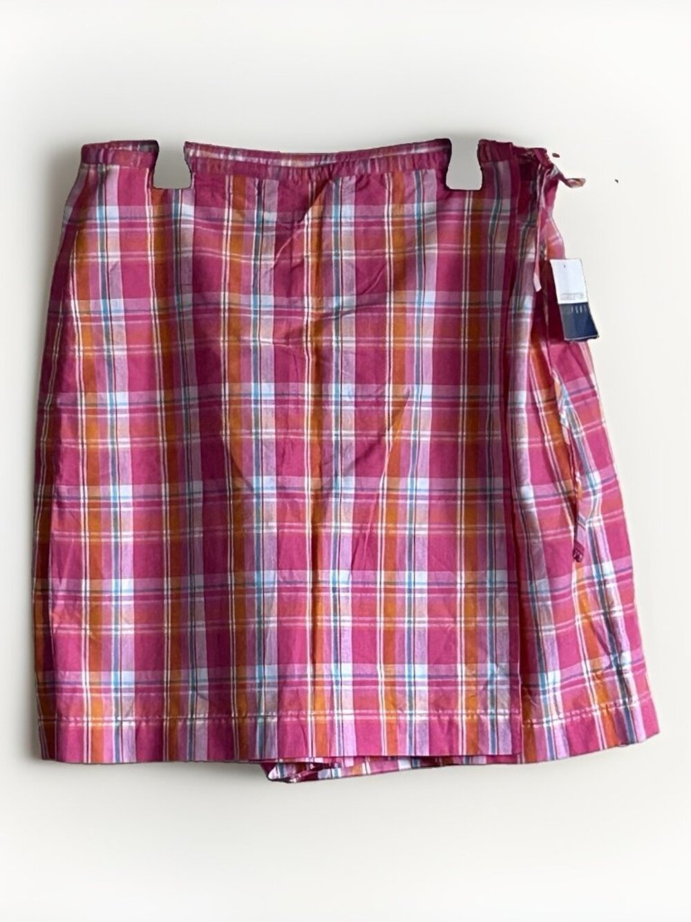 VTG Liz Claiborne Lizsport Plaid Wrap Skort Shorts Pink Orange Blue Sz 10 NWT